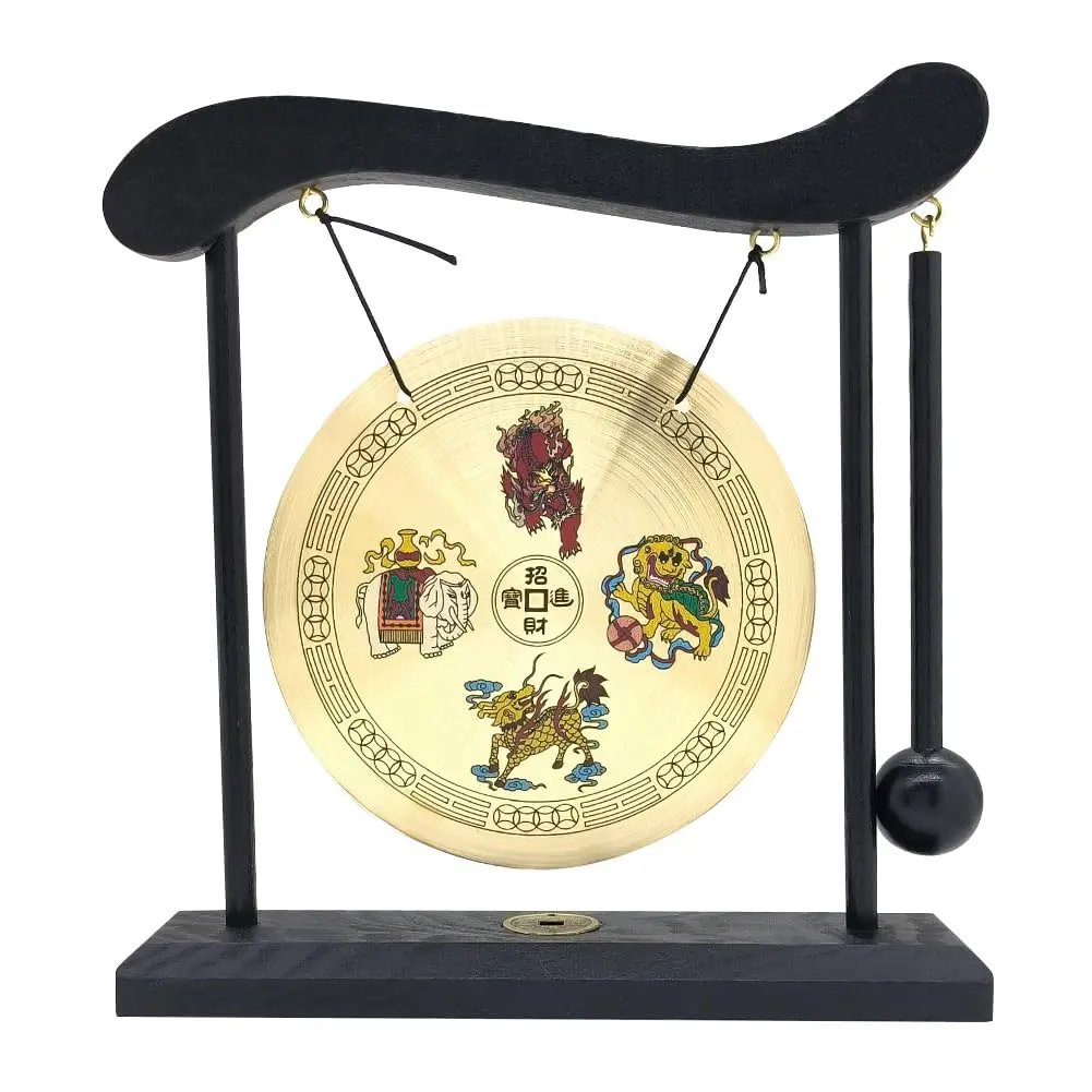 Hooshing Brass Gong Desktop Zen Art with Four Divine Beasts | 19cm (7.5in) Diameter - main product image