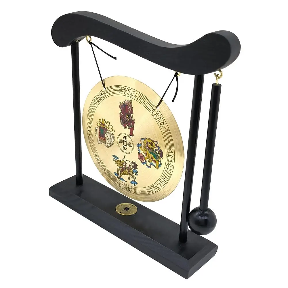 Hooshing Brass Gong Desktop Zen Art with Four Divine Beasts | 19cm (7.5in) Diameter - view 6