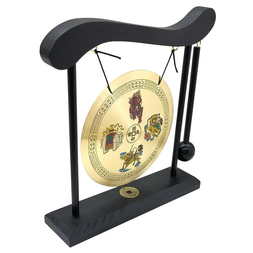 Hooshing Brass Gong Desktop Zen Art with Four Divine Beasts | 19cm (7.5in) Diameter - view 3