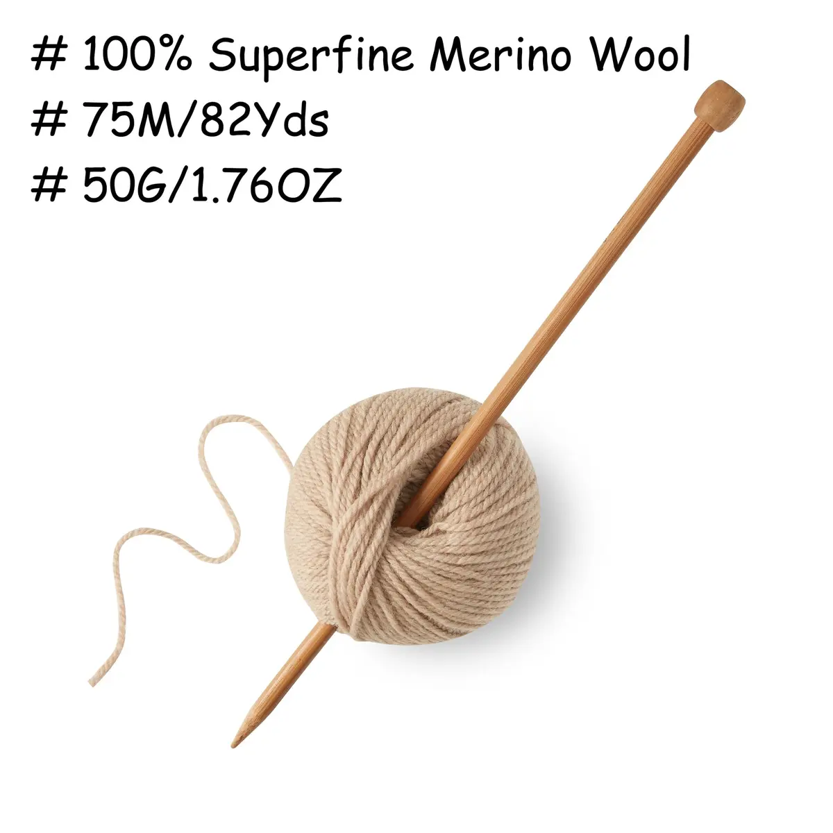 Gisimo 100% Merino Wool Yarn 3-Ply | Luxurious & Soft for Hand Knitting & Crocheting (Khaki, 1Ball) - view 3