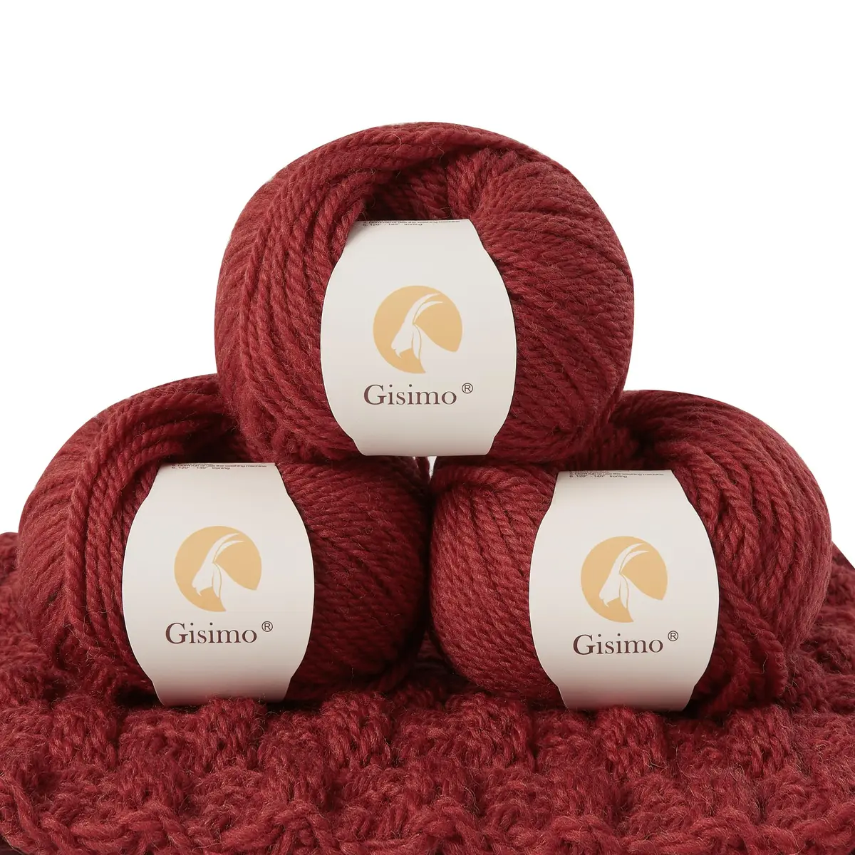 Gisimo 100% Merino Wool Yarn 3-Ply | Luxurious & Soft for Hand Knitting & Crocheting (Roman red, 3Balls) - main product image