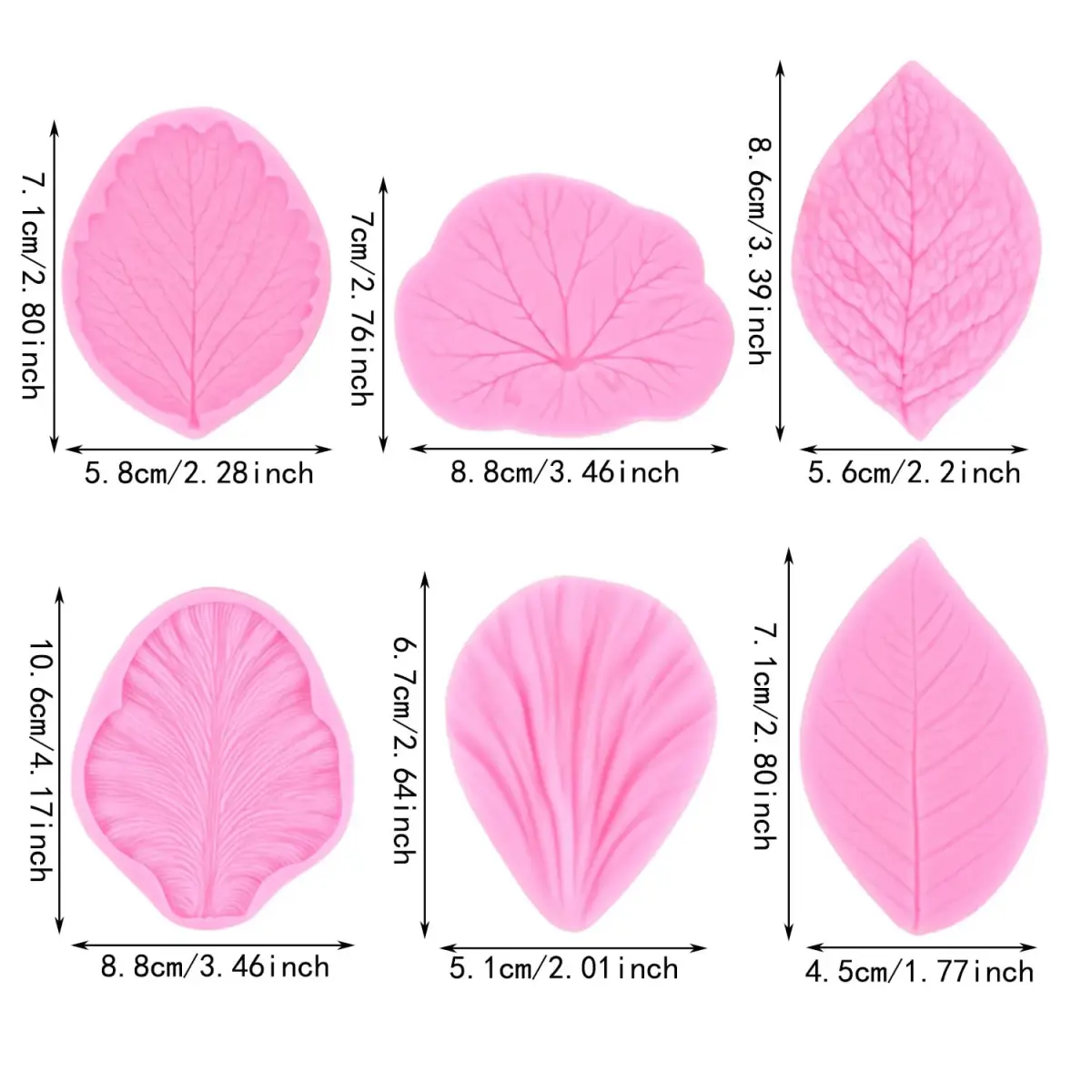 ZiXiang Leaf Silicone Veining Fondant Molds Set of 6 | Food Grade Silicone for Cake Decorating - view 2