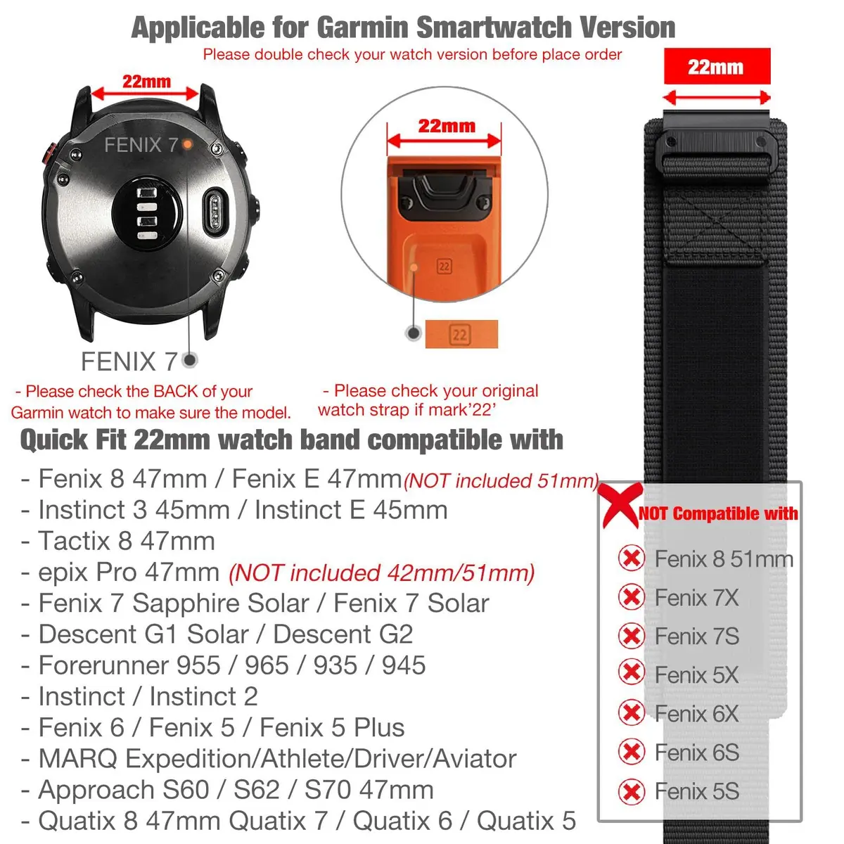 Abanen Rugged Nylon Quick Fit 22mm Watch Band for Garmin Fenix 8 47mm | Adjustable Ballistic Nylon Strap - view 2