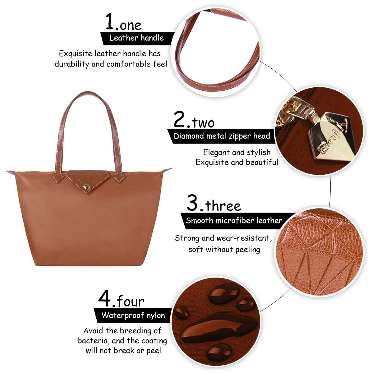BOJLY Women's Tote Bag, Large Russet Nylon Waterproof Folding Beach Travel Bag | Stylish Shoulder Bag for Work & Shopping - view 5