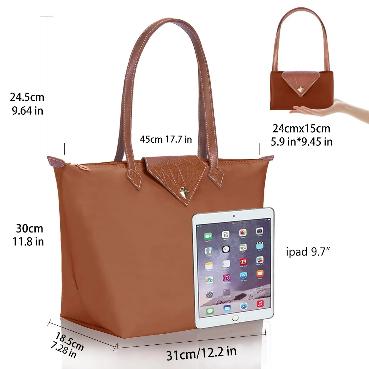 BOJLY Women's Tote Bag, Large Russet Nylon Waterproof Folding Beach Travel Bag | Stylish Shoulder Bag for Work & Shopping - view 4