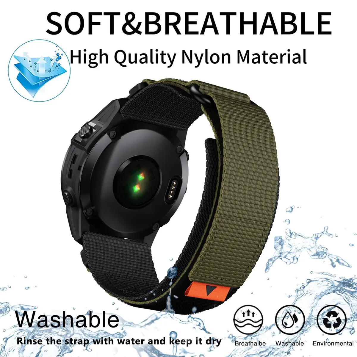 Abanen Rugged Nylon Quick Fit 22mm Watch Bands for Garmin Fenix 8 47mm / Fenix 7/6/5 / epix Pro 47mm | Adjustable Ballistic Nylon Strap - view 8