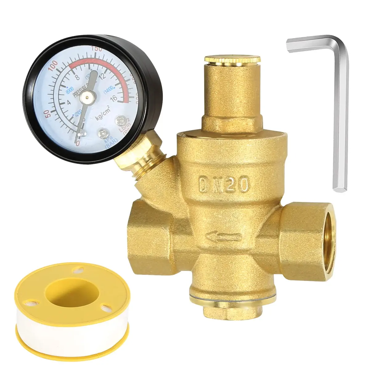 FASBET Brass Water Pressure Regulator 3/4 inch (DN20) with Gauge | Adjustable Piston Valve for Home & Industry - main product image