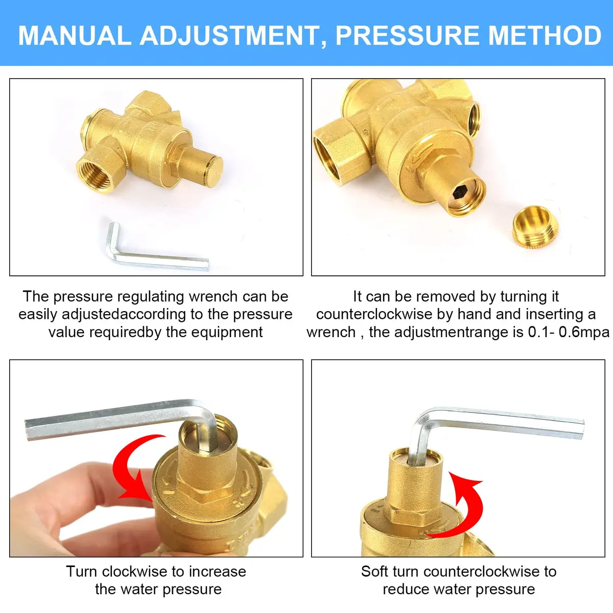 FASBET Brass Water Pressure Regulator 3/4 inch (DN20) with Gauge | Adjustable Piston Valve for Home & Industry - view 5