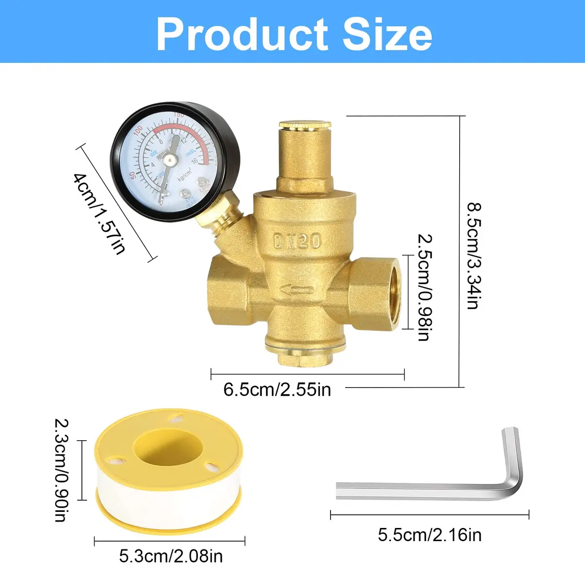 FASBET Brass Water Pressure Regulator 3/4 inch (DN20) with Gauge | Adjustable Piston Valve for Home & Industry - view 2