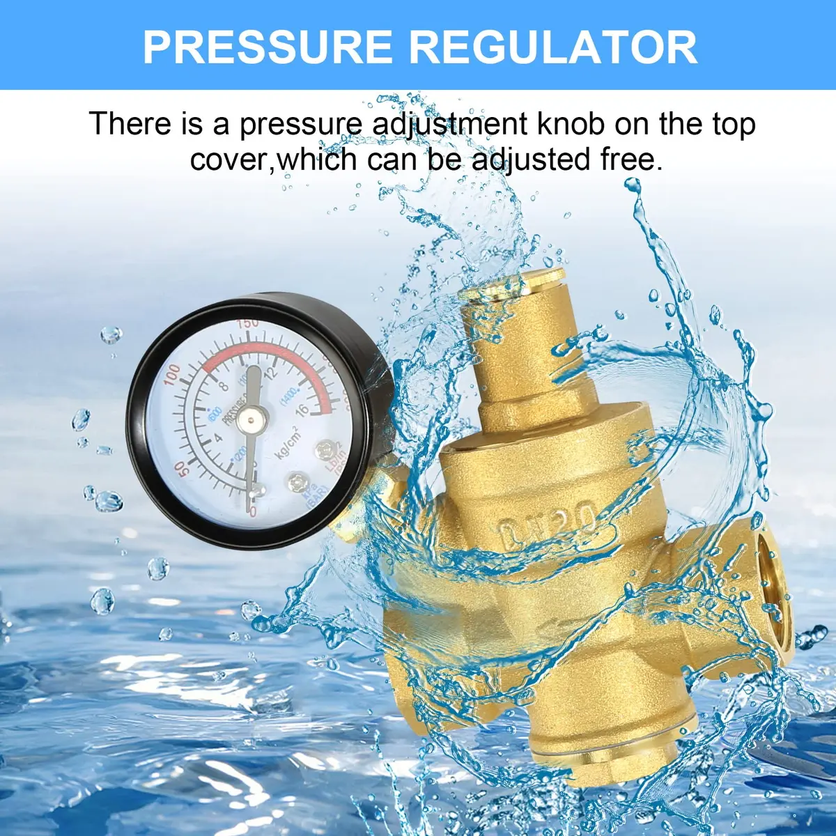FASBET Brass Water Pressure Regulator 3/4 inch (DN20) with Gauge | Adjustable Piston Valve for Home & Industry - view 4