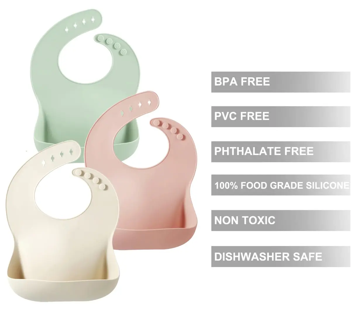 PandaEar Silicone Baby Bibs 3-Pack (25.6cm H x 11.4cm L x 8.5cm W) | Waterproof, Soft, Unisex, 10-72 Months - view 3