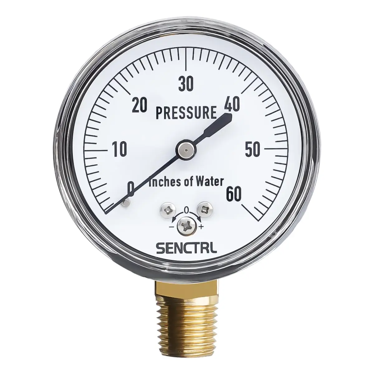 senctrl 0-60 Inches of Water Column Gauge, 1/4" NPT Lower Mount | Low Pressure Capsule Gauge with Chrome Steel Durability - main product image