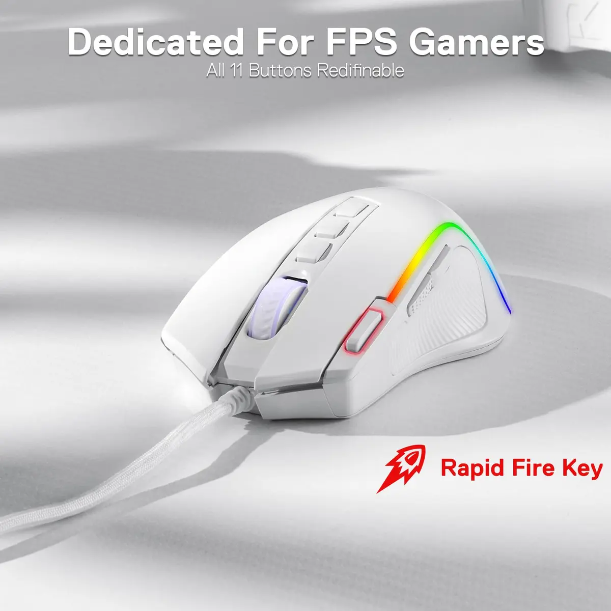 Redragon M612 Predator RGB Wired Gaming Mouse 8000 DPI (White) | 11 Programmable Buttons - view 3