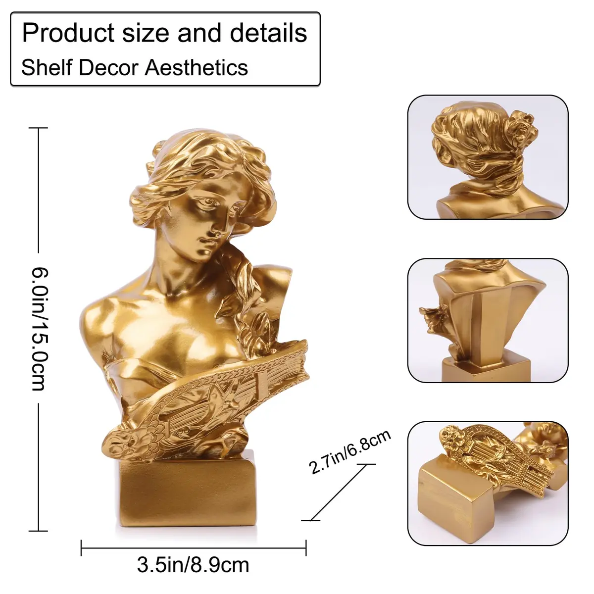 LCCCK Gold Aphrodite Statue Sculpture 15.24cm (6") | Greek Mythology Bust for Room Decor - view 2