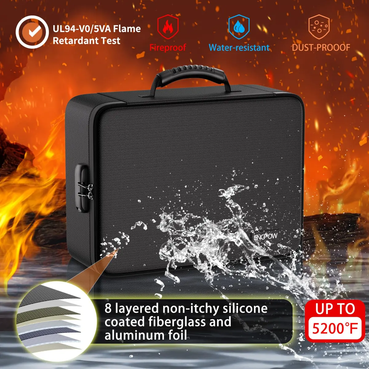 ENGPOW Fireproof Document Organizer Bag with Lock & Accordion File Folder, 39.4cm (15.5") x 28.4cm (11.2") x 10.9cm (4.3") | UL94-V0 Certified - view 4