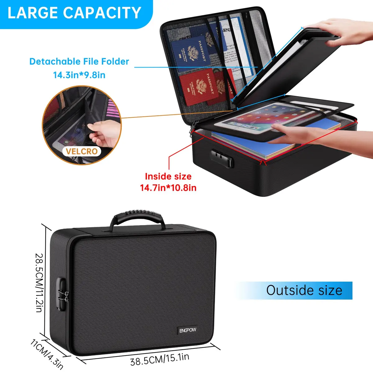 ENGPOW Fireproof Document Organizer Bag with Lock & Accordion File Folder, 39.4cm (15.5") x 28.4cm (11.2") x 10.9cm (4.3") | UL94-V0 Certified - view 5