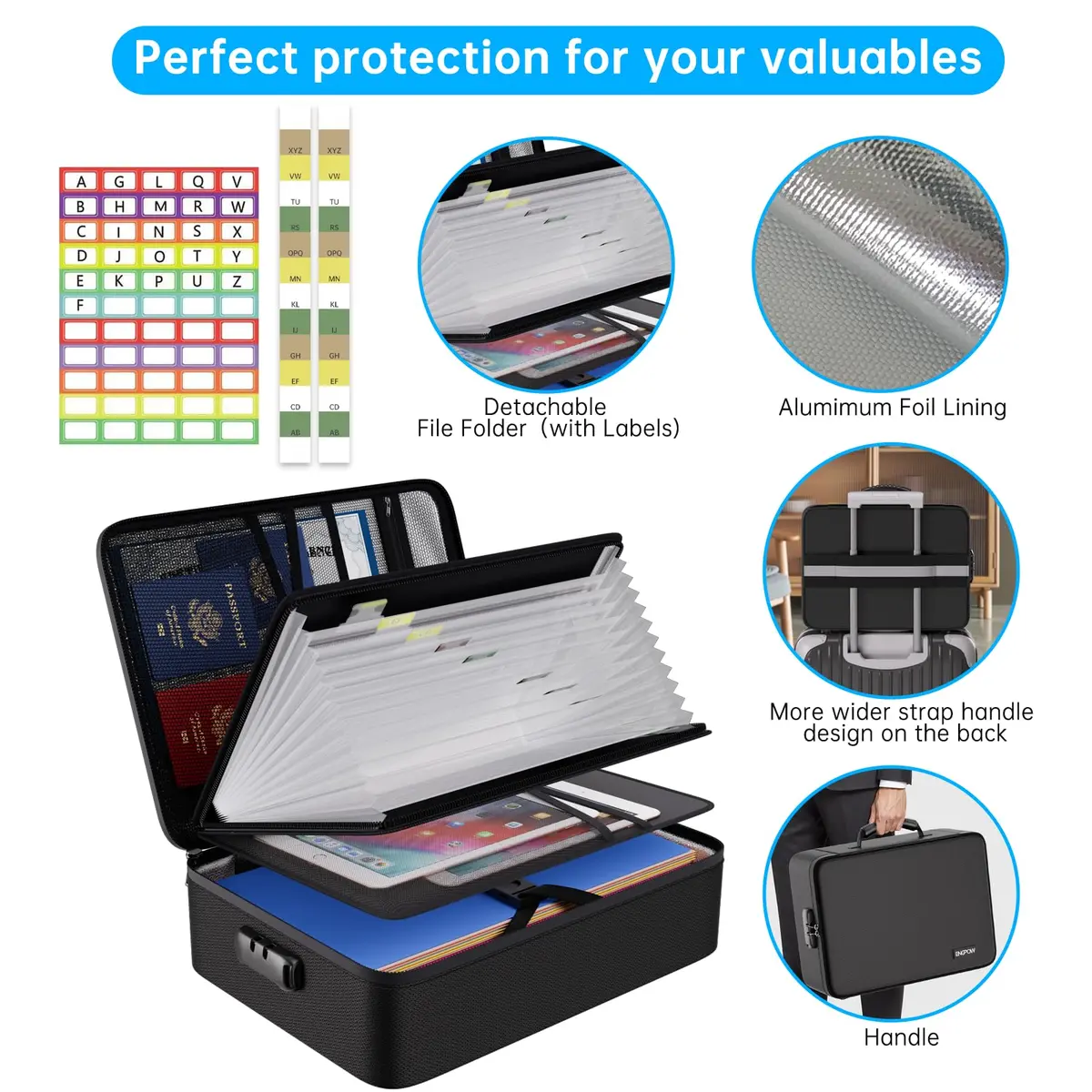 ENGPOW Fireproof Document Organizer Bag with Lock & Accordion File Folder, 39.4cm (15.5") x 28.4cm (11.2") x 10.9cm (4.3") | UL94-V0 Certified - view 6