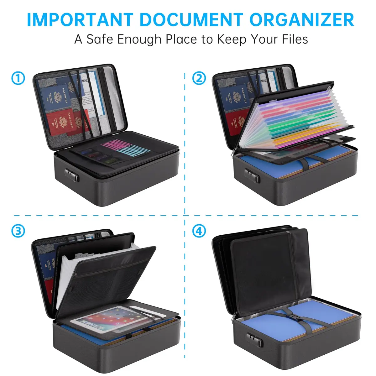 ENGPOW Fireproof Document Organizer Bag with Lock & Accordion File Folder, 39.4cm (15.5") x 28.4cm (11.2") x 10.9cm (4.3") | UL94-V0 Certified - view 3