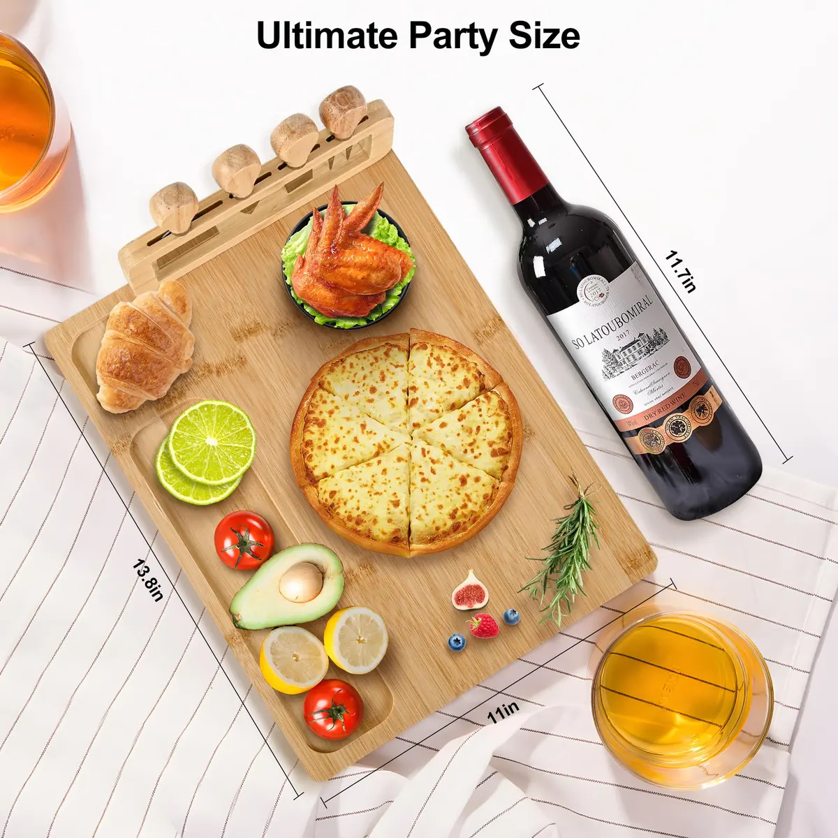 Lexda Bamboo Cheese Board and Knife Set | Large Charcuterie Platter with 4 Knives (13.8" x 11") - view 2