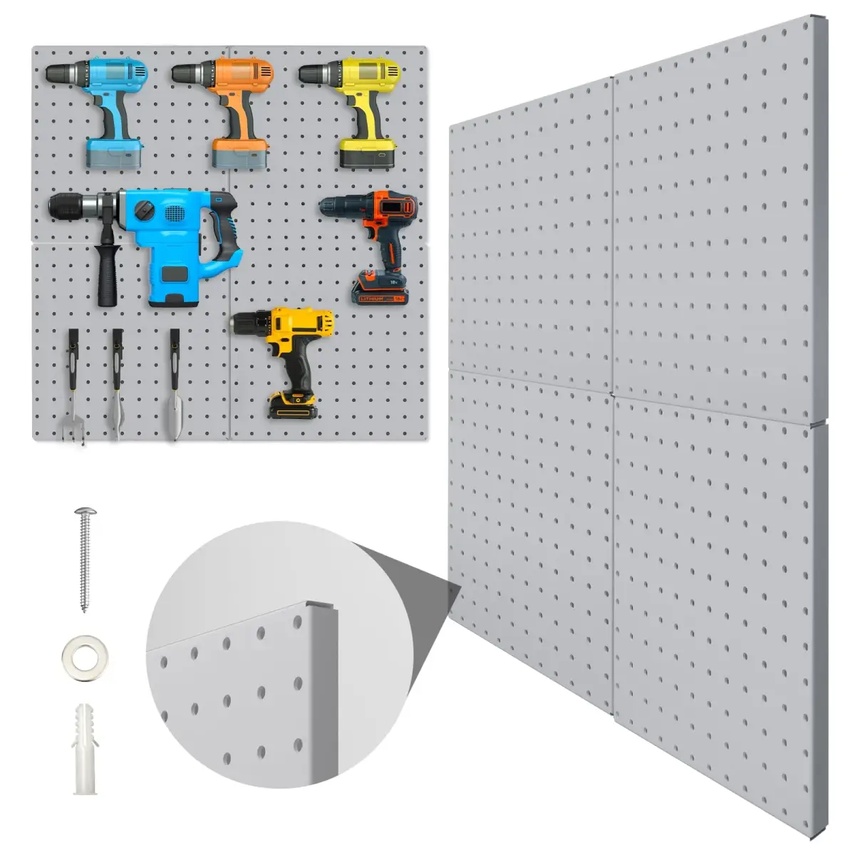 Hogurity Metal Pegboard Panels 25cm x 25cm (12"x12") | 4-Pack Heavy Duty Wall Organizer for Garage, Home, Office - main product image