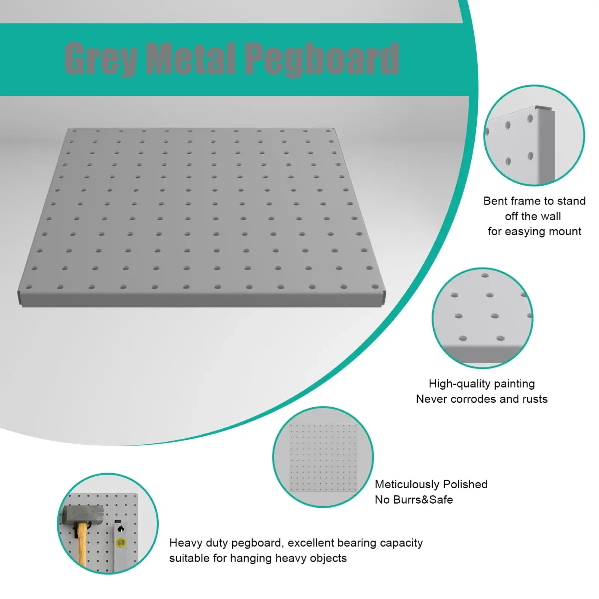 Hogurity Metal Pegboard Panels 25cm x 25cm (12"x12") | 4-Pack Heavy Duty Wall Organizer for Garage, Home, Office - view 6