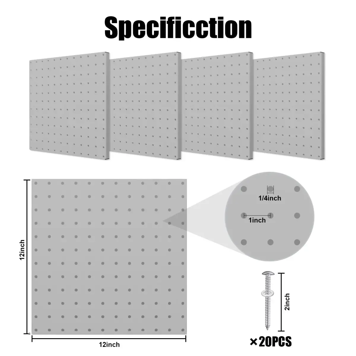 Hogurity Metal Pegboard Panels 25cm x 25cm (12"x12") | 4-Pack Heavy Duty Wall Organizer for Garage, Home, Office - view 2