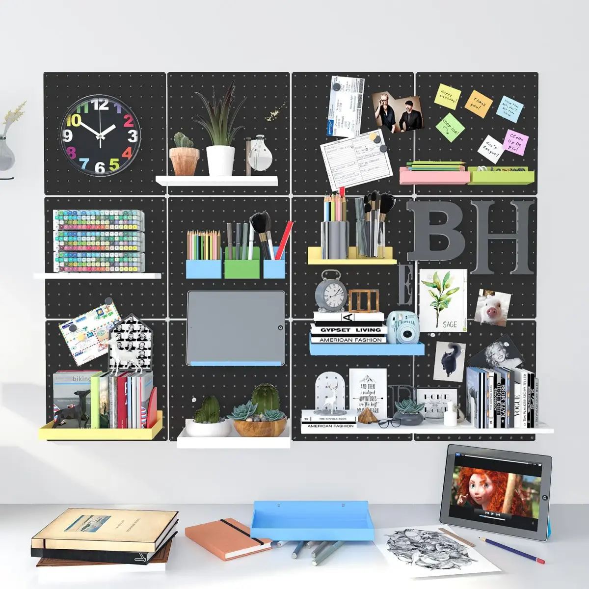 Hogurity Black Metal Pegboard Panels 12x12 Inch (30.5x30.5 cm) - 4 Pack | Heavy Duty Wall Organizer for Garage, Home, Office - view 8