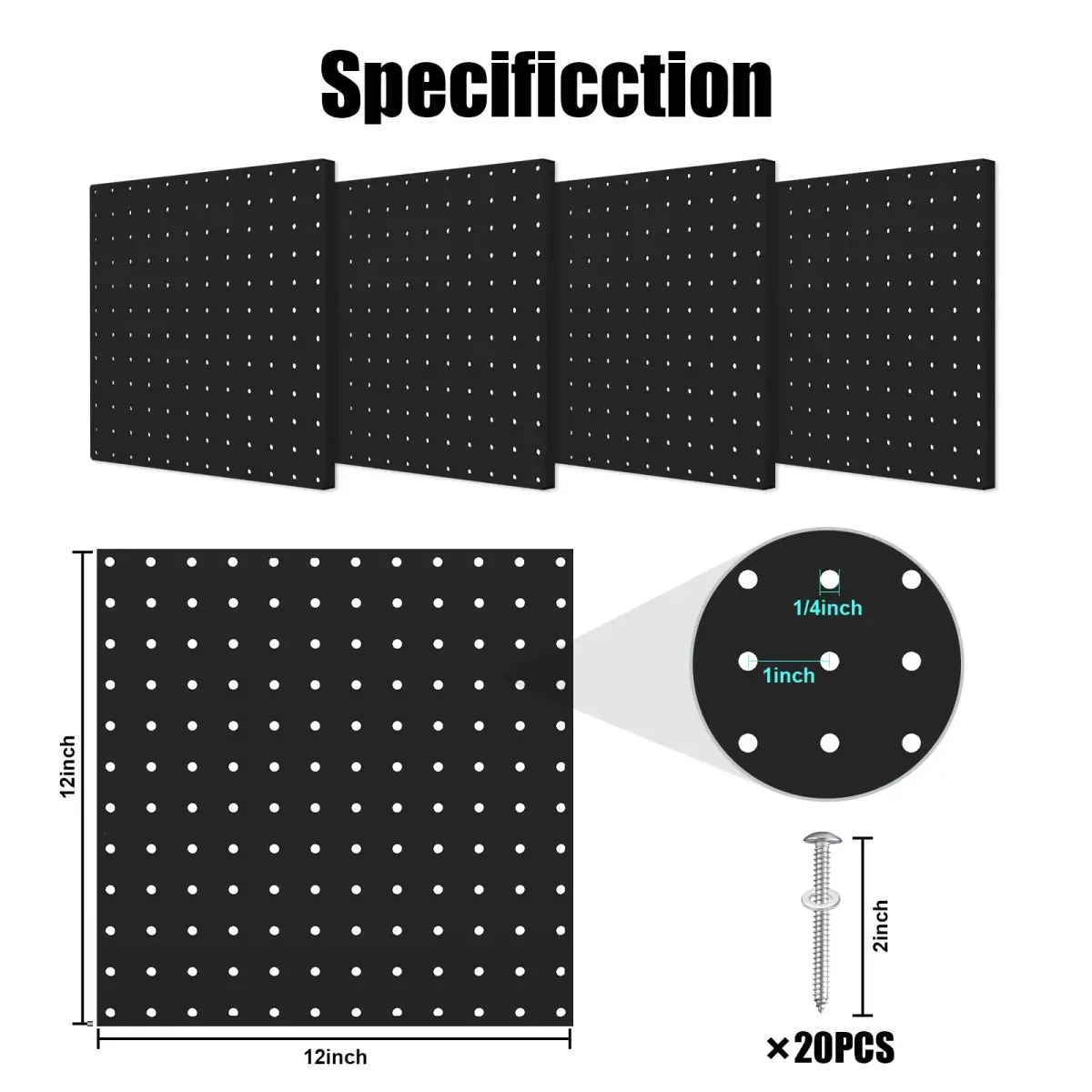 Hogurity Black Metal Pegboard Panels 12x12 Inch (30.5x30.5 cm) - 4 Pack | Heavy Duty Wall Organizer for Garage, Home, Office - view 2