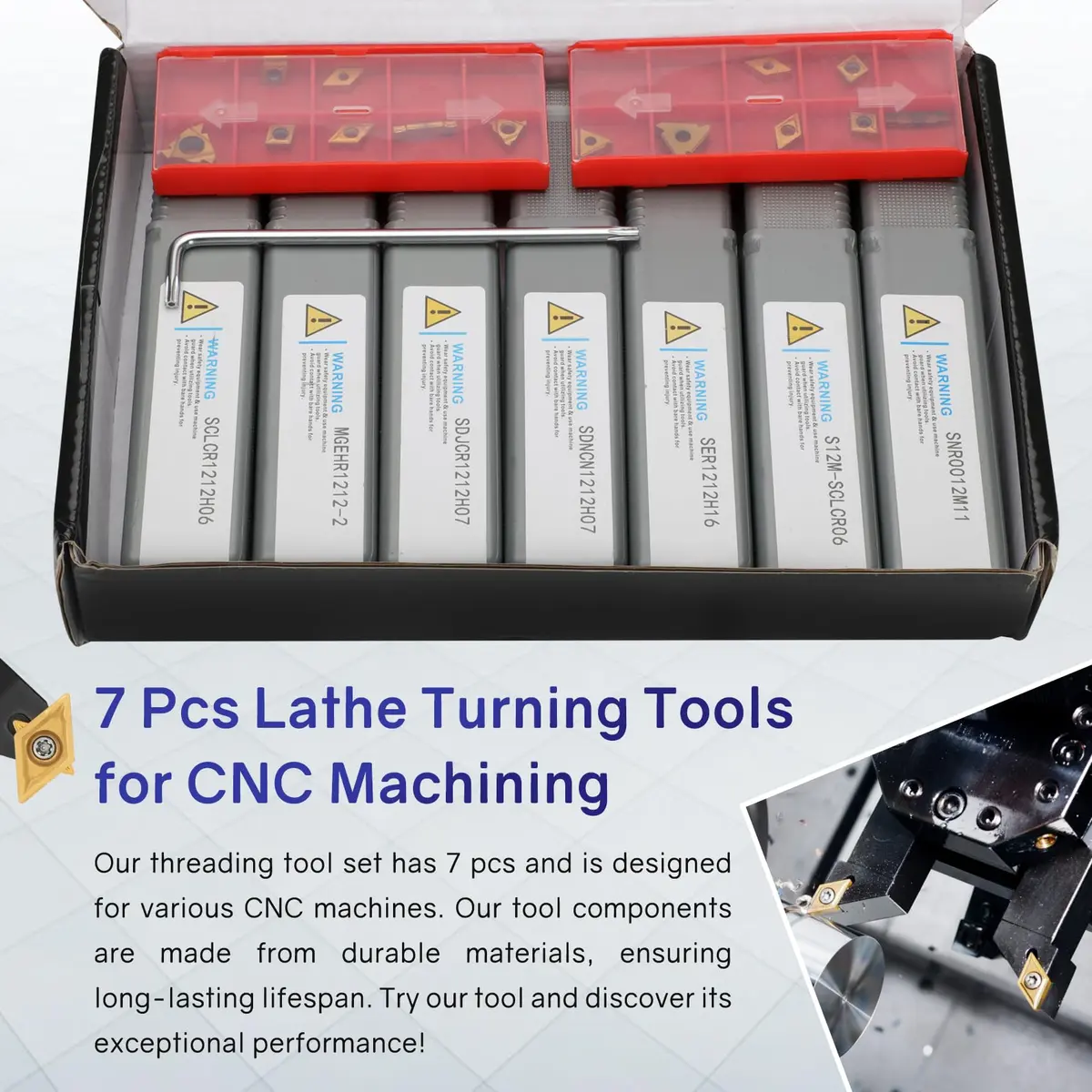 Joogto Indexable Lathe Turning Tool 21Pcs Kit 1/2'' 12mm Shank | Precision Metalworking Set for Professionals - view 6