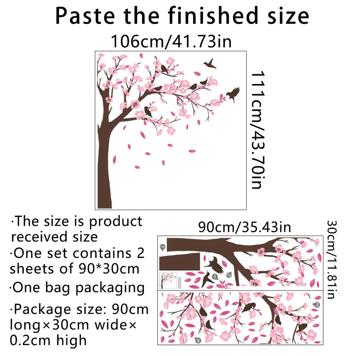 BWCXXZH Pink Flower Tree Wall Stickers | Removable 3D Peach Blossom Murals for Girls Bedroom & Nursery - view 5