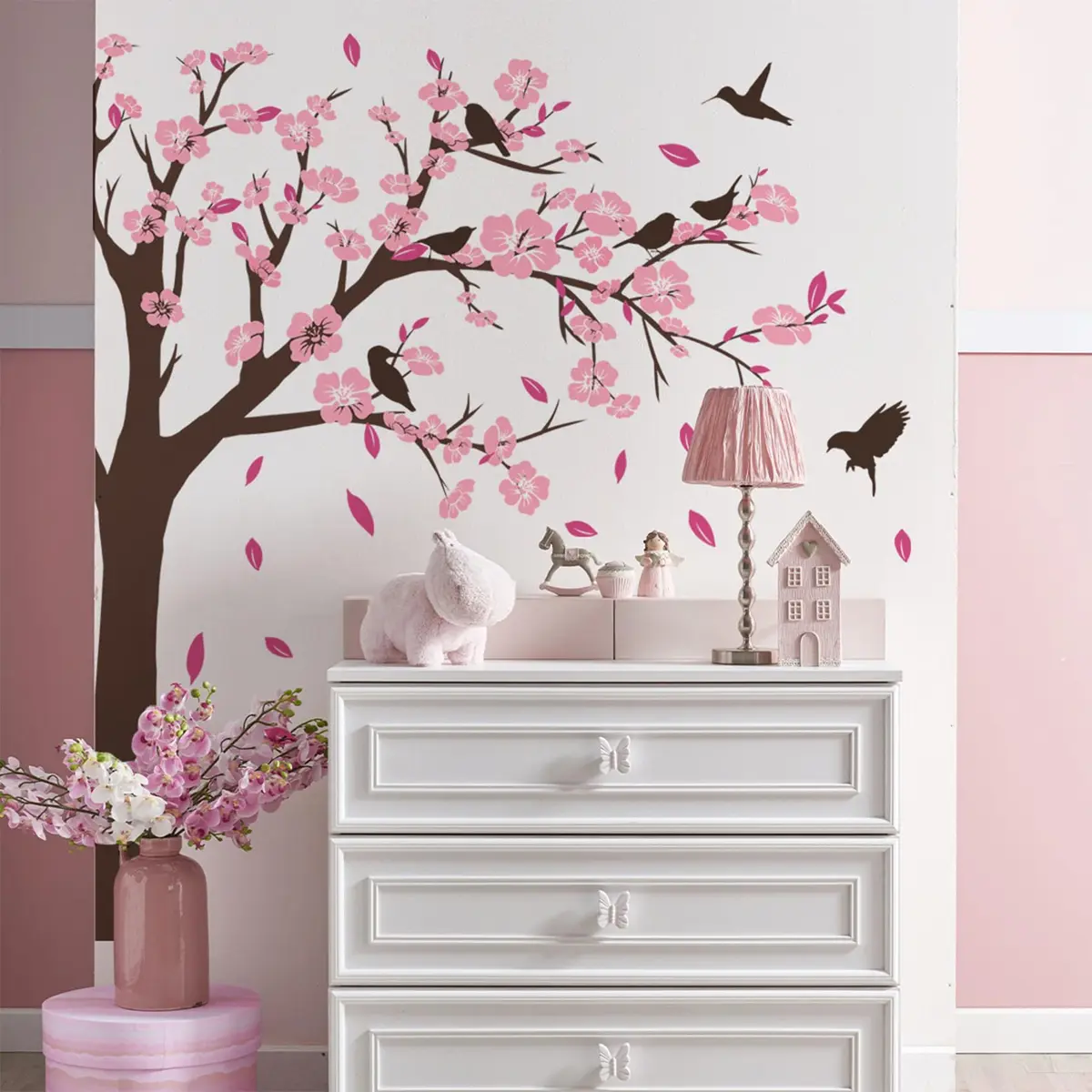BWCXXZH Pink Flower Tree Wall Stickers | Removable 3D Peach Blossom Murals for Girls Bedroom & Nursery - view 7