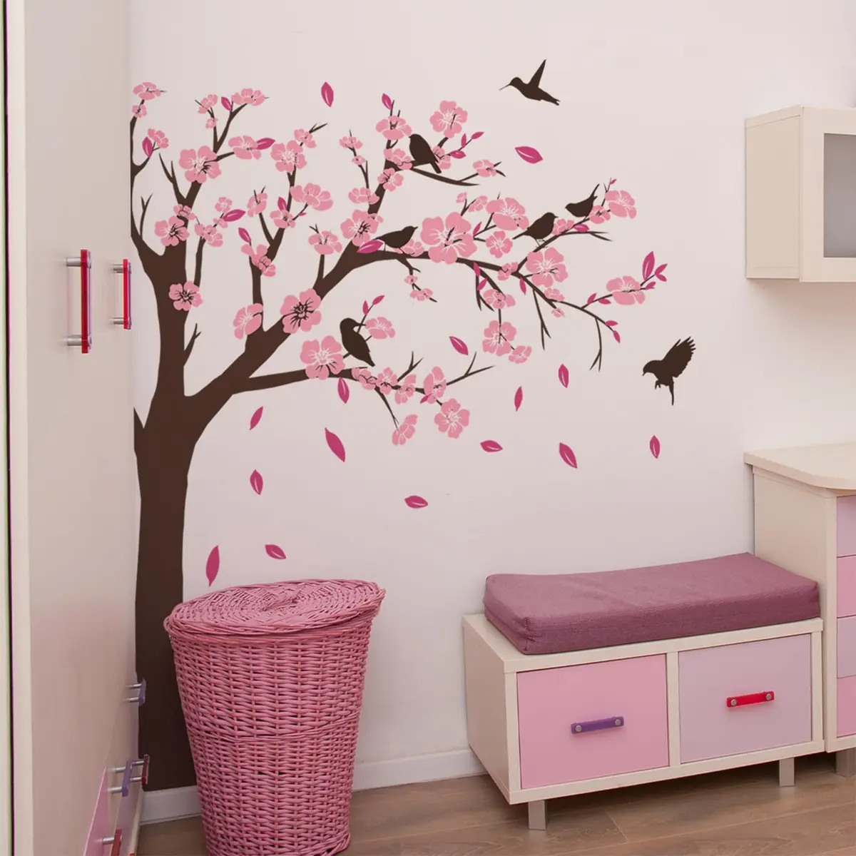 BWCXXZH Pink Flower Tree Wall Stickers | Removable 3D Peach Blossom Murals for Girls Bedroom & Nursery - view 3