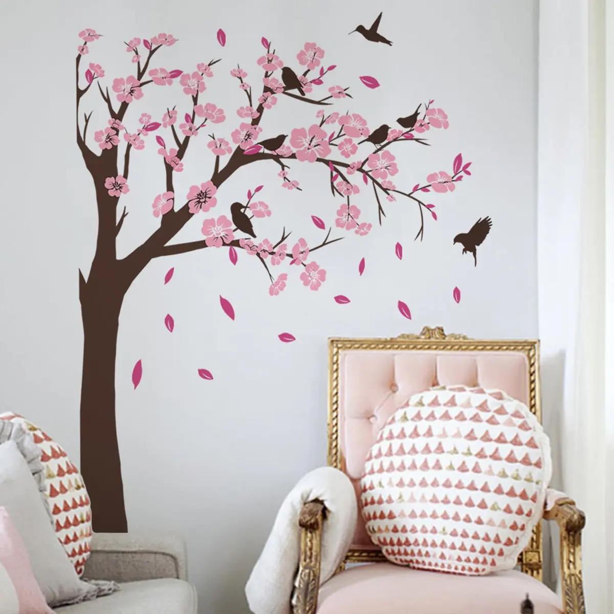 BWCXXZH Pink Flower Tree Wall Stickers | Removable 3D Peach Blossom Murals for Girls Bedroom & Nursery - view 4