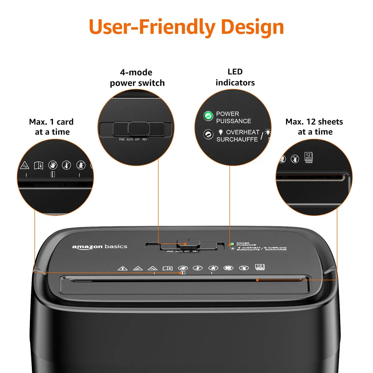 Amazon Basics 12-Sheet Cross-Cut Paper and Credit Card Shredder with Overheat Protection, Black | 5 x 30 mm Shred Size - view 2