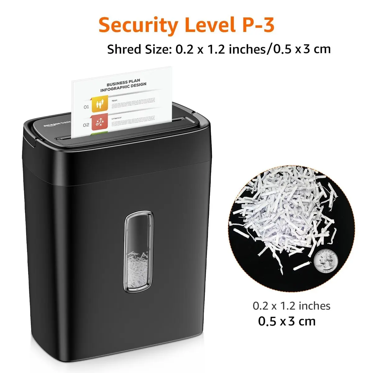 Amazon Basics 12-Sheet Cross-Cut Paper and Credit Card Shredder with Overheat Protection, Black | 5 x 30 mm Shred Size - view 3