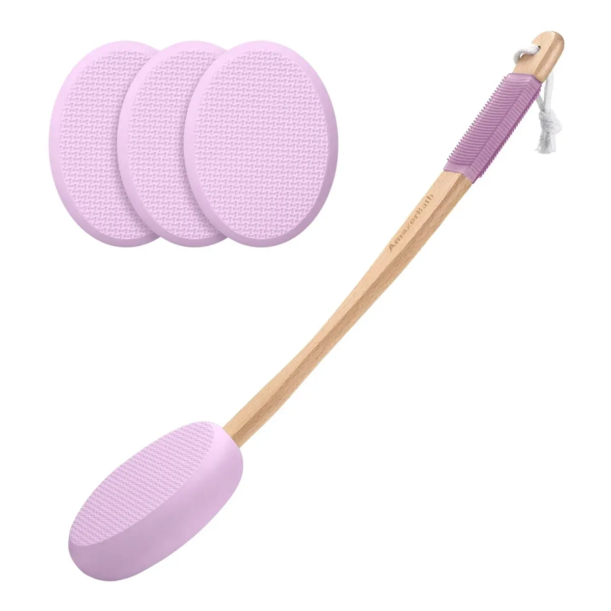 AmazerBath Lotion Applicator for Back, Feet, 4 Replaceable Pads with Long Handle, Purple | Applies Lotion Evenly - main product image