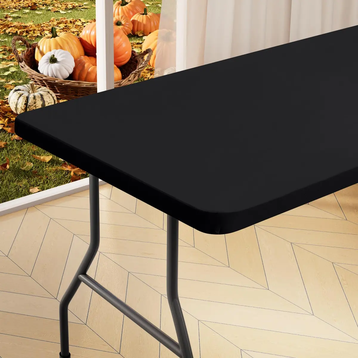 homing Rectangle Table Cloth Cover 6 Foot Black | Water-Resistant, Elastic Fit for 6ft Tables - main product image