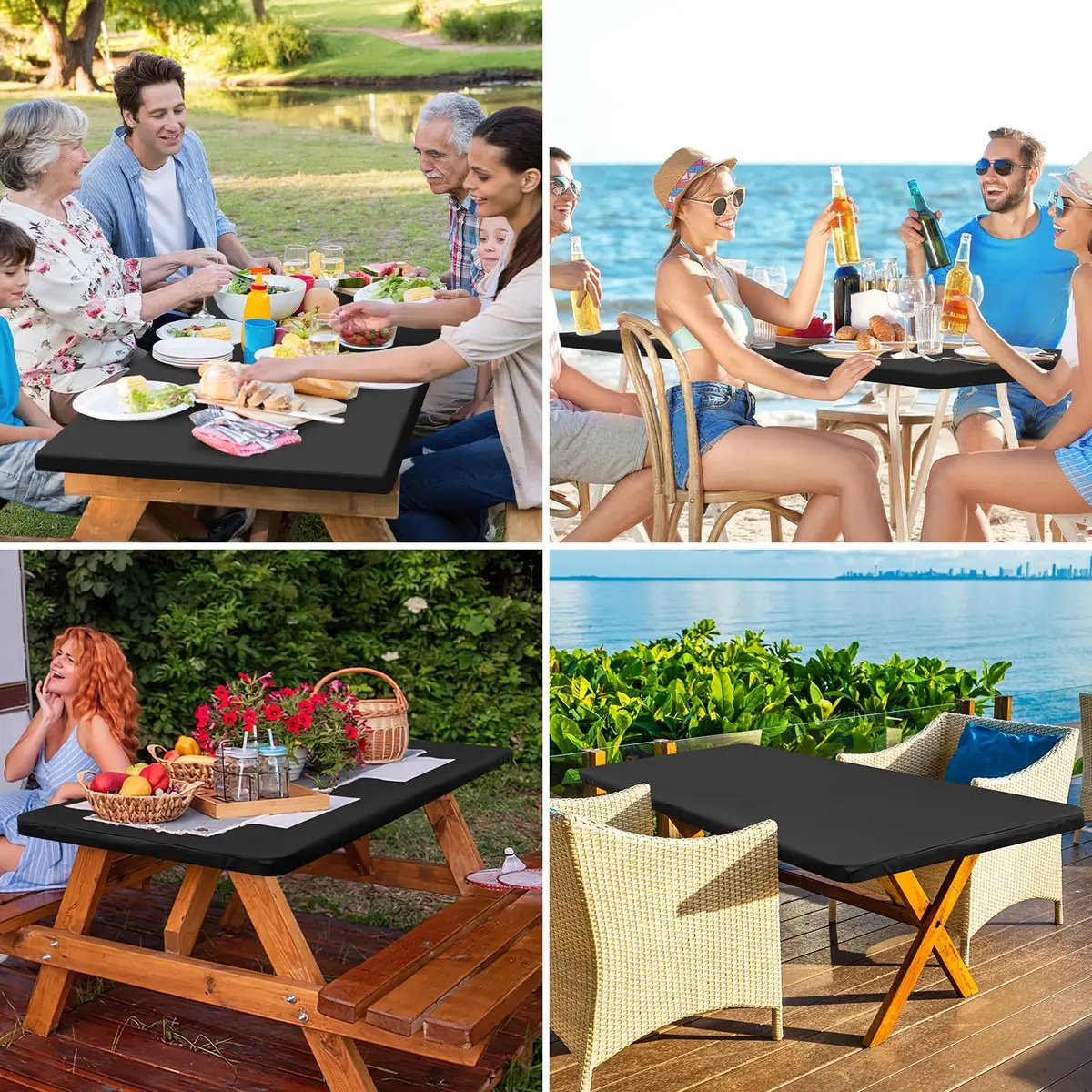 homing Rectangle Table Cloth Cover 6 Foot Black | Water-Resistant, Elastic Fit for 6ft Tables - view 6