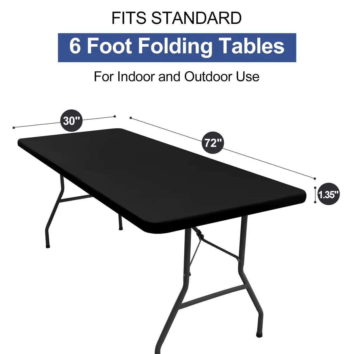 homing Rectangle Table Cloth Cover 6 Foot Black | Water-Resistant, Elastic Fit for 6ft Tables - view 7