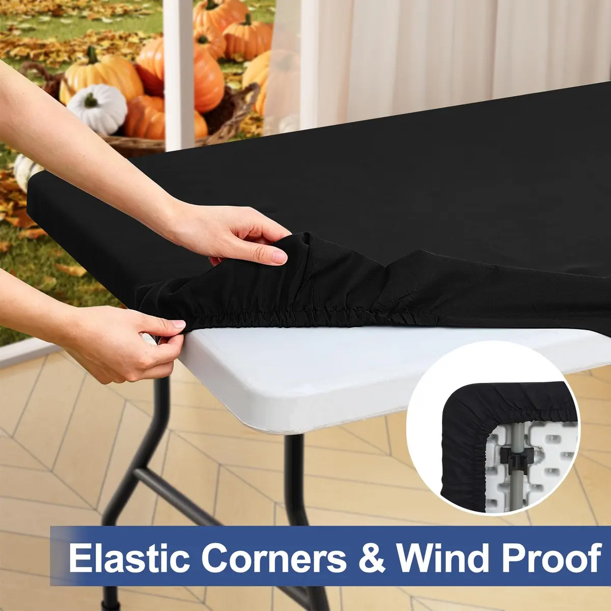 homing Rectangle Table Cloth Cover 6 Foot Black | Water-Resistant, Elastic Fit for 6ft Tables - view 2