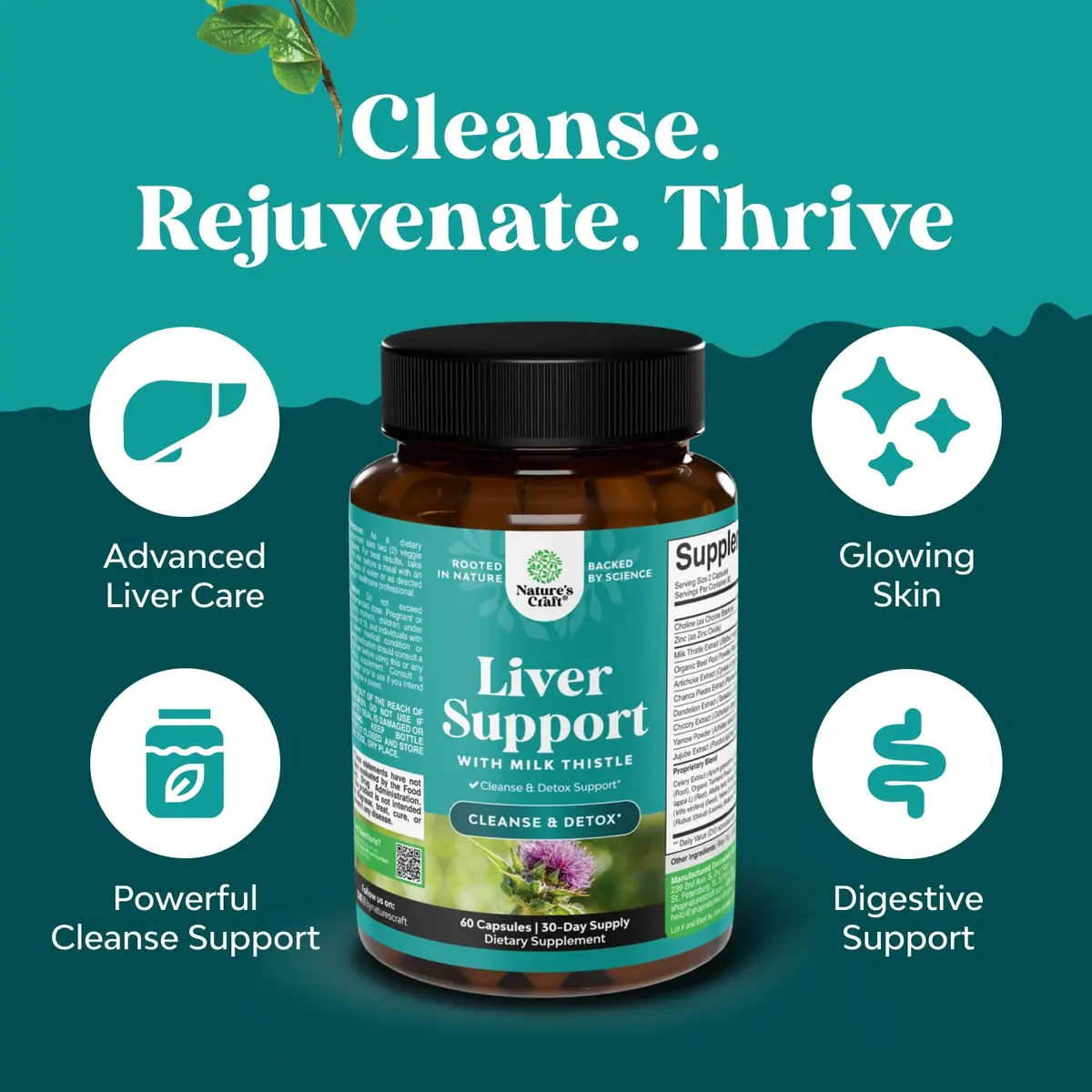 Natures Craft Liver Support Capsules with Milk Thistle & Choline | 2 Pack, 120 Capsules | Supports Liver & Detox - view 2