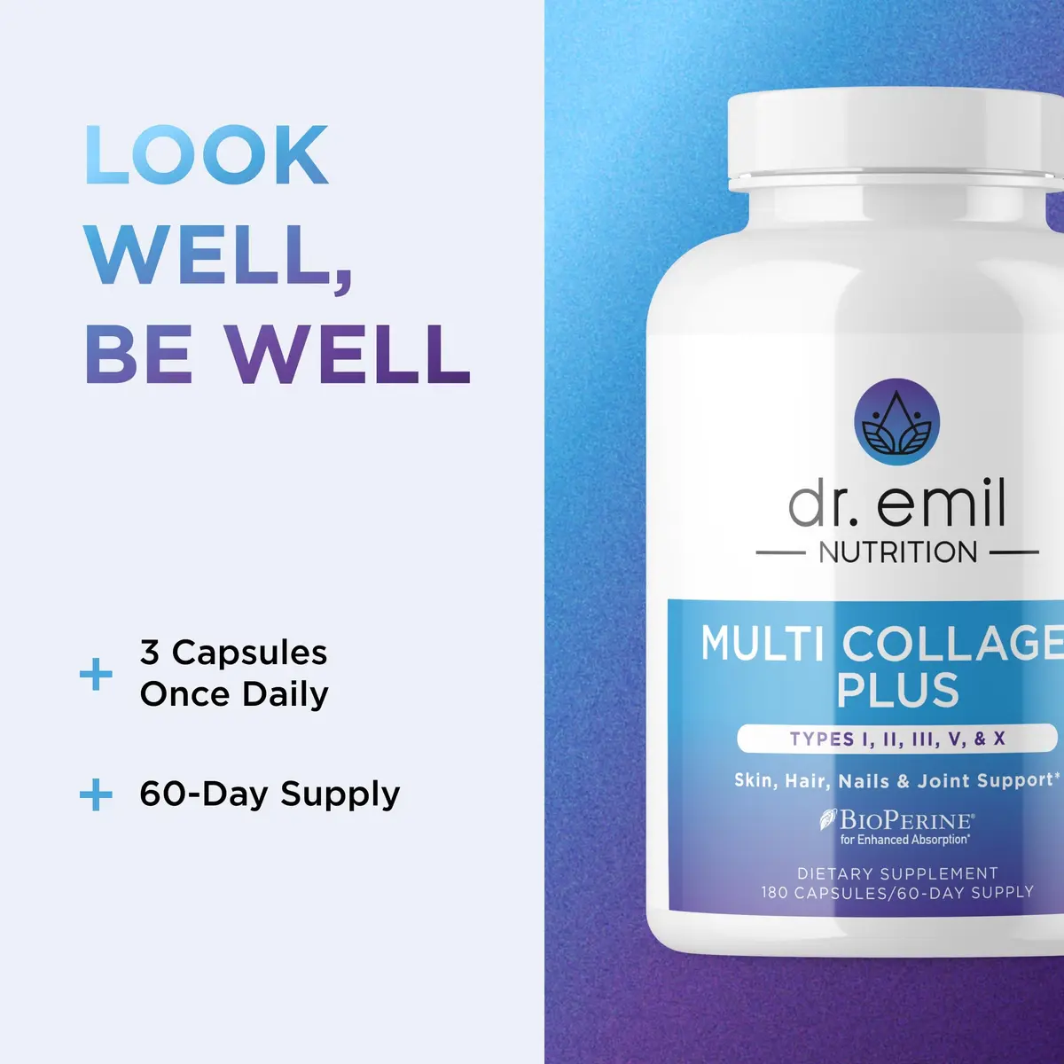 DR. EMIL NUTRITION Multi Hydrolyzed Collagen 180 Capsules | Types I, II, III, V & X for Full-Body Support - view 6