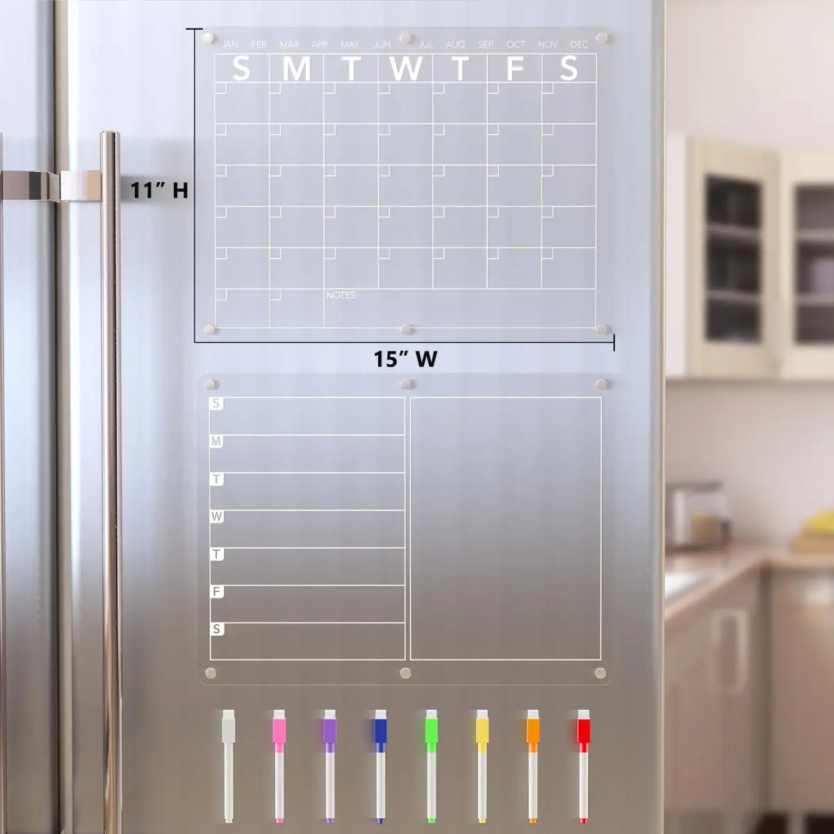 Neatsure Clear Acrylic Magnetic Dry Erase Board Calendar 15"x11" | Plan Your Life & Meals - view 6
