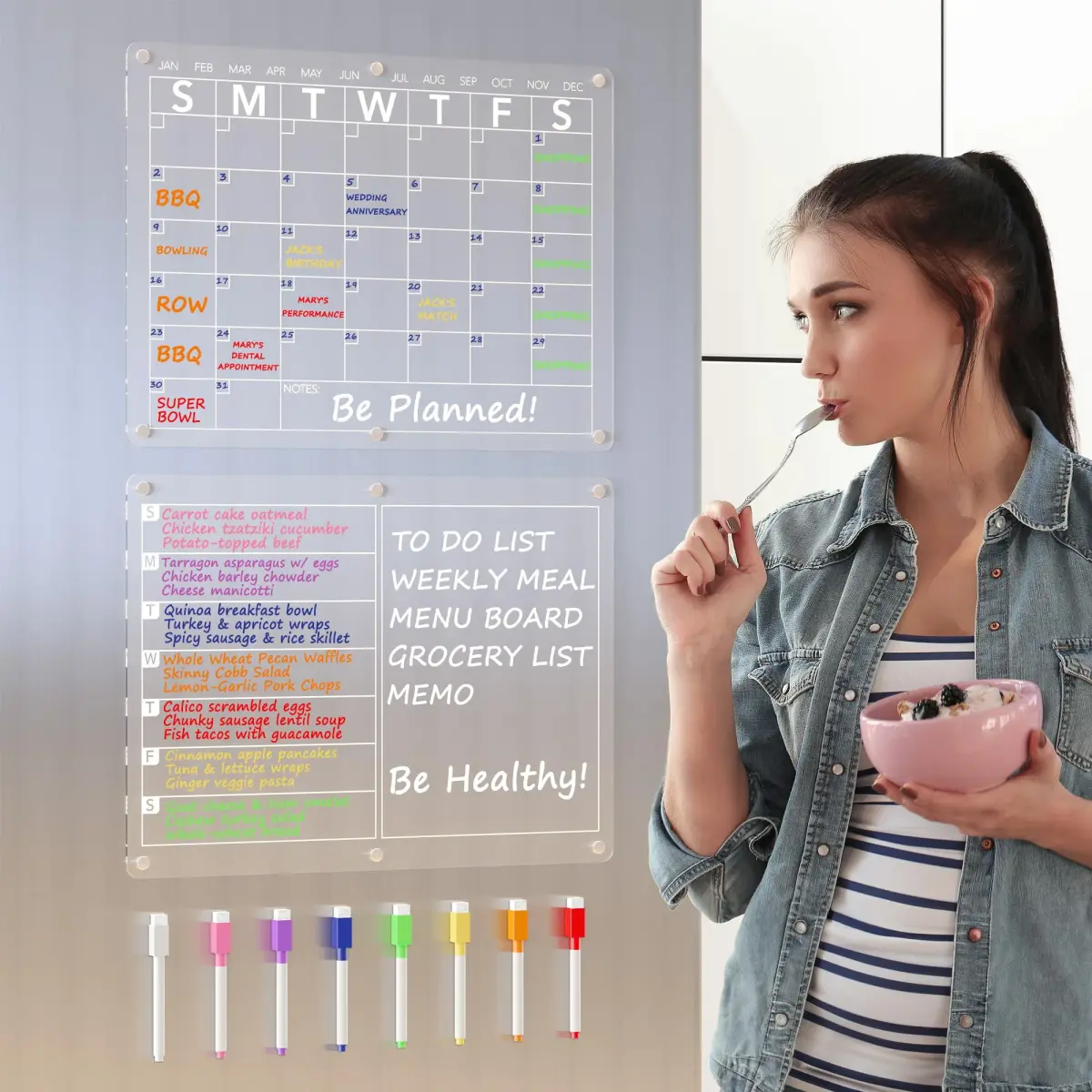 Neatsure Clear Acrylic Magnetic Dry Erase Board Calendar 15"x11" | Plan Your Life & Meals - view 2