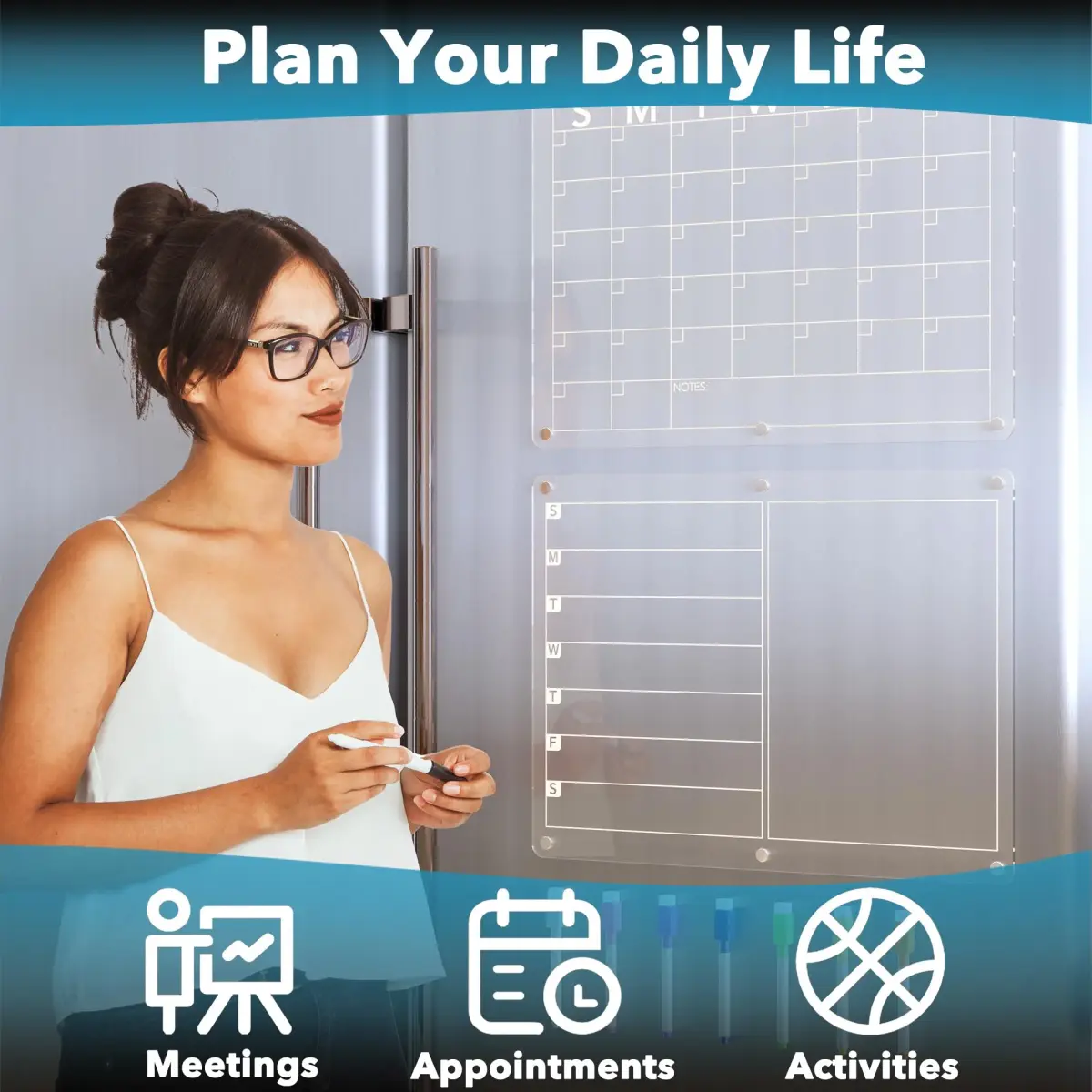 Neatsure Clear Acrylic Magnetic Dry Erase Board Calendar 15"x11" | Plan Your Life & Meals - view 4