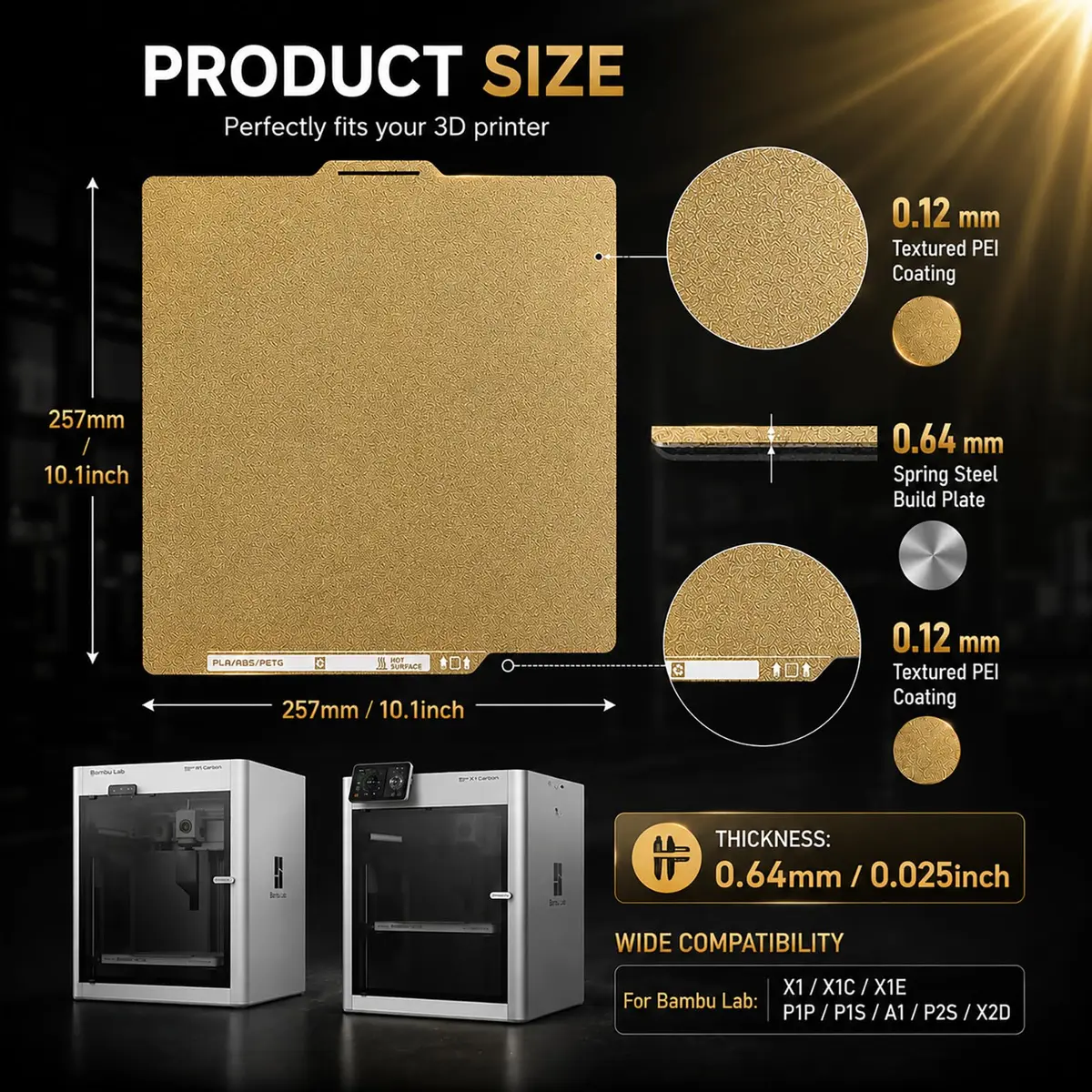 RETUXEP Dual Textured PEI Build Plate 257x257mm | For Bambu Lab X1/P1/A1 Series 3D Printers - view 5