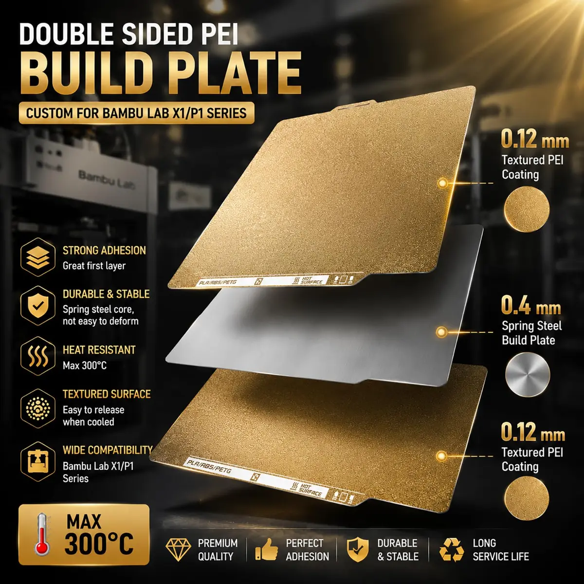RETUXEP Dual Textured PEI Build Plate 257x257mm | For Bambu Lab X1/P1/A1 Series 3D Printers - view 2