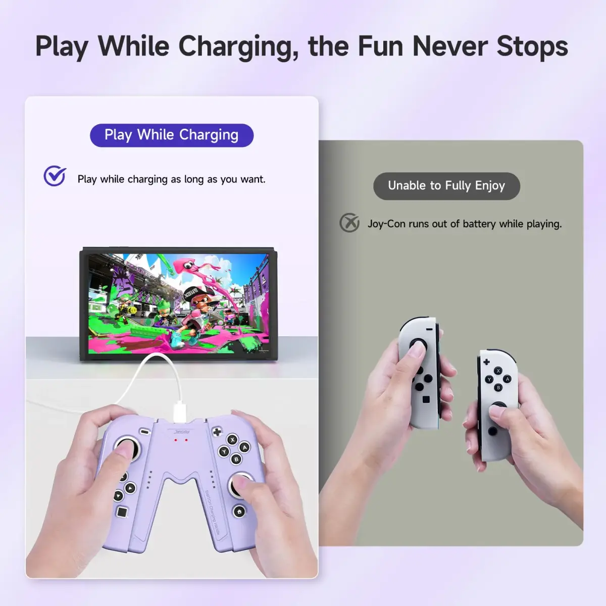 JINGDU Purple Joy-Con Charging Grip for Nintendo Switch & OLED | 45W Fast Charging - view 2