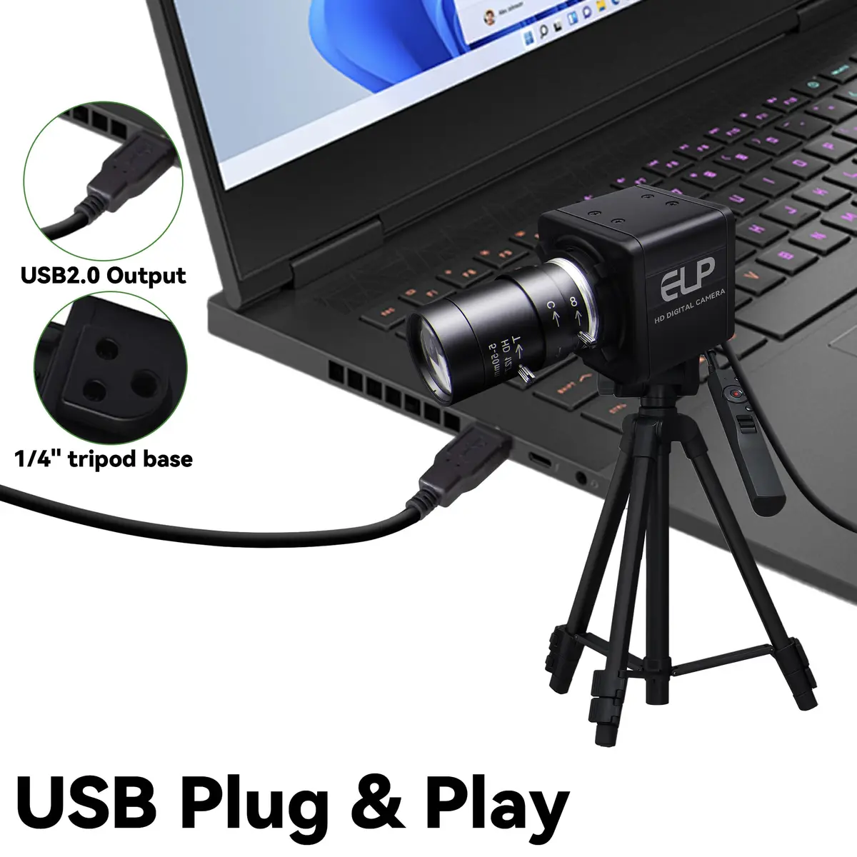 MMlove USB Camera 5MP HD Webcam 5-50mm Manual 10X Varifocus Zoom Lens | High-Resolution Video for Skype/Zoom - view 5