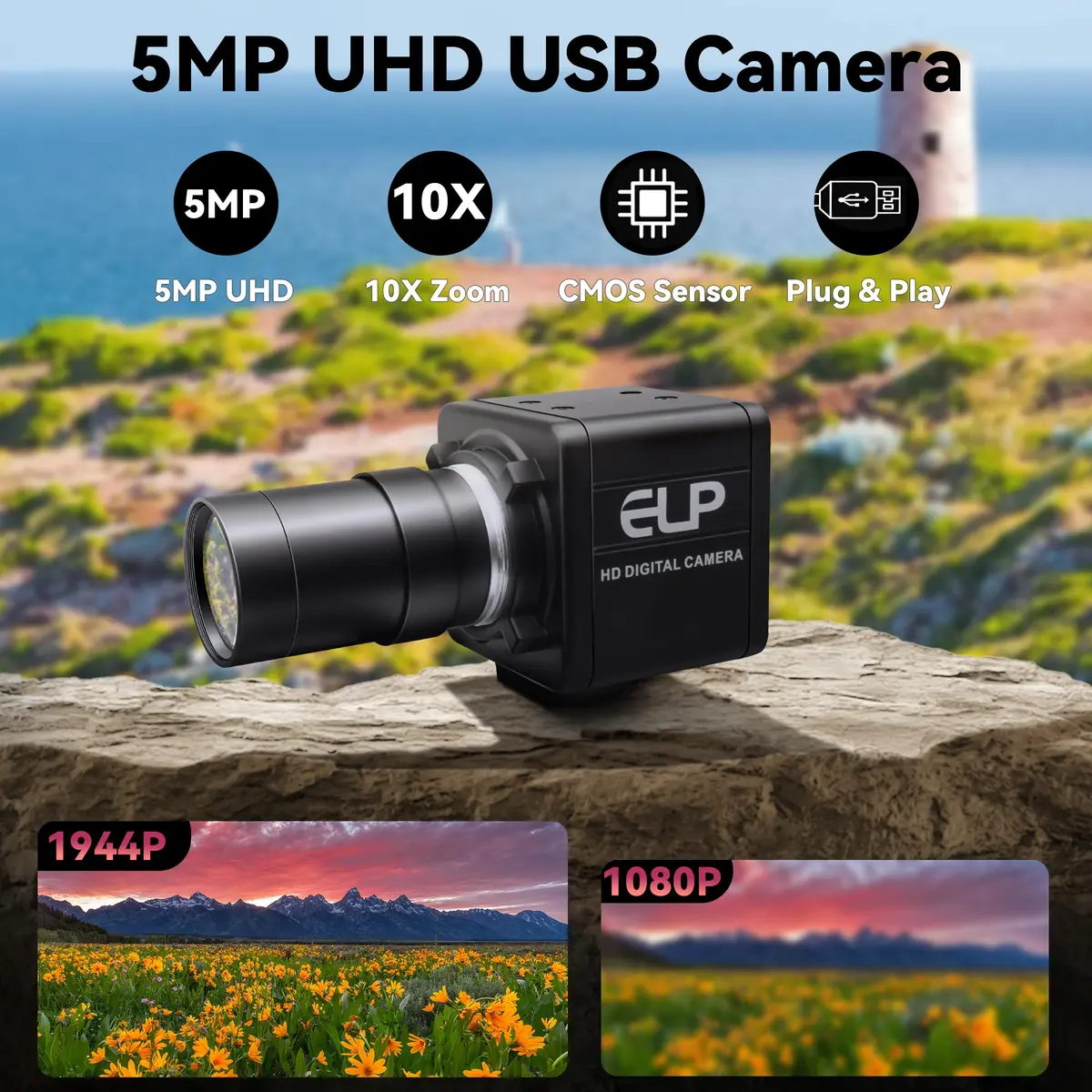 MMlove USB Camera 5MP HD Webcam 5-50mm Manual 10X Varifocus Zoom Lens | High-Resolution Video for Skype/Zoom - view 2
